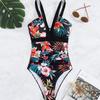 One Piece Women Swimwear Deep V Floral Print Swimsuit