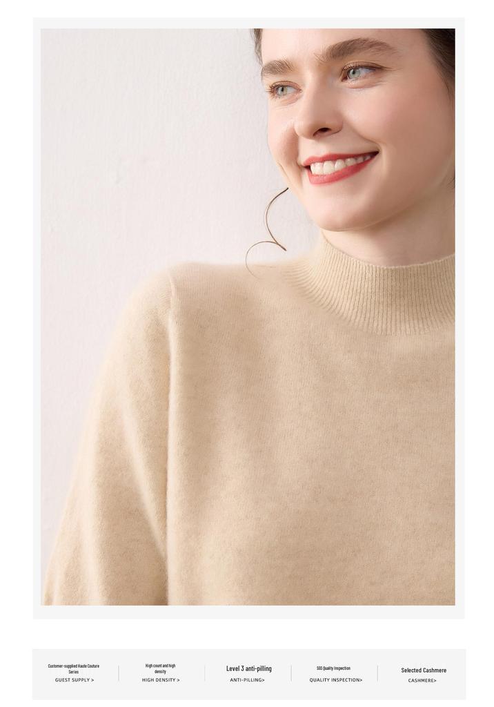 Women's Pure Cashmere Short Sleeve Half High Neck Knit Pullover