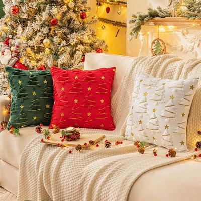 Christmas Lights Embroidered Pillow Case American Retro Living Room Sofa Pillow Cushion Christmas Atmosphere Home Decoration