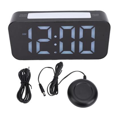 RGB Vibrating Alarm Clock for Heavy Sleepers Hearing Impaired 7.4 Inch LED Screen USB Charging Port Snooze Big Numbers