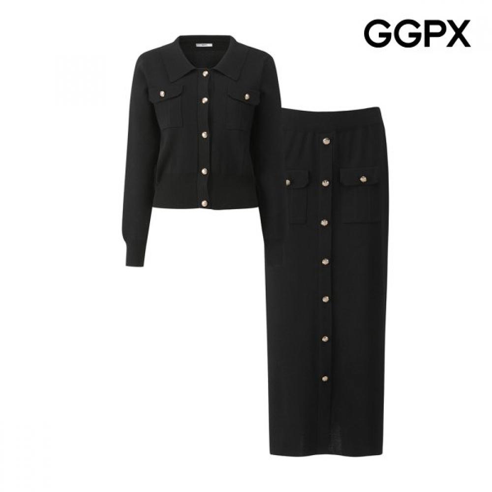 Gold Button Knit Cardigan And Skirt Setup Gq1st001f blacks/F