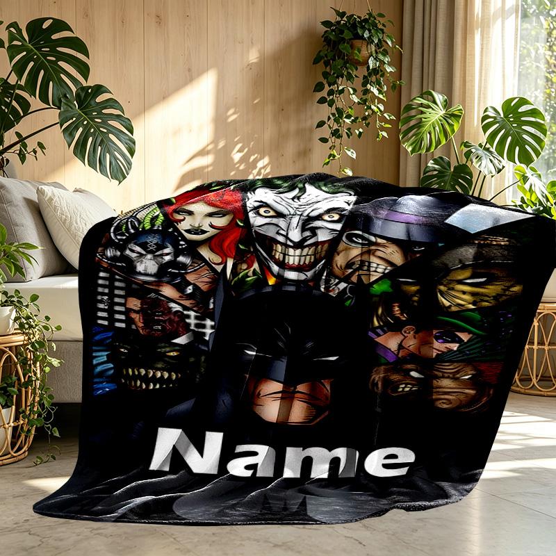 Custom Name Personalized Batman Print Blanket, Home Decor, Bedroom, Sofa, Camping, Couch, Gifts for Birthday Christmas