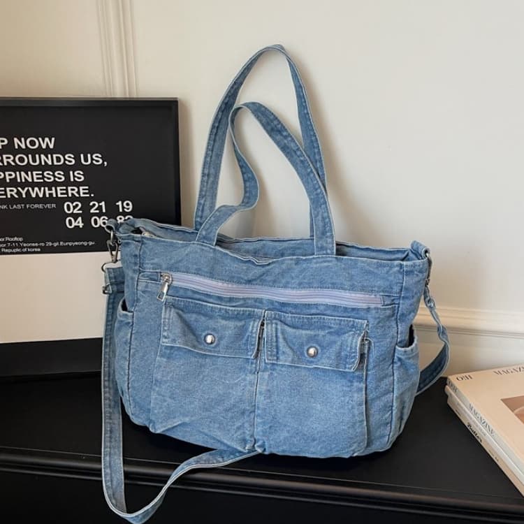 Gewaschene Denim-Tragetasche mit mehreren Taschen Damen-Umhängetasche