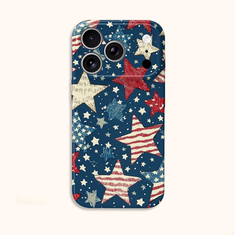 Patriotic Vintage Red White Blue Star Pattern Art Film Aesthetic Protective Shockproof Bumper Case Cover For iPhone 13 14 15 16 17 Pro Max Plus