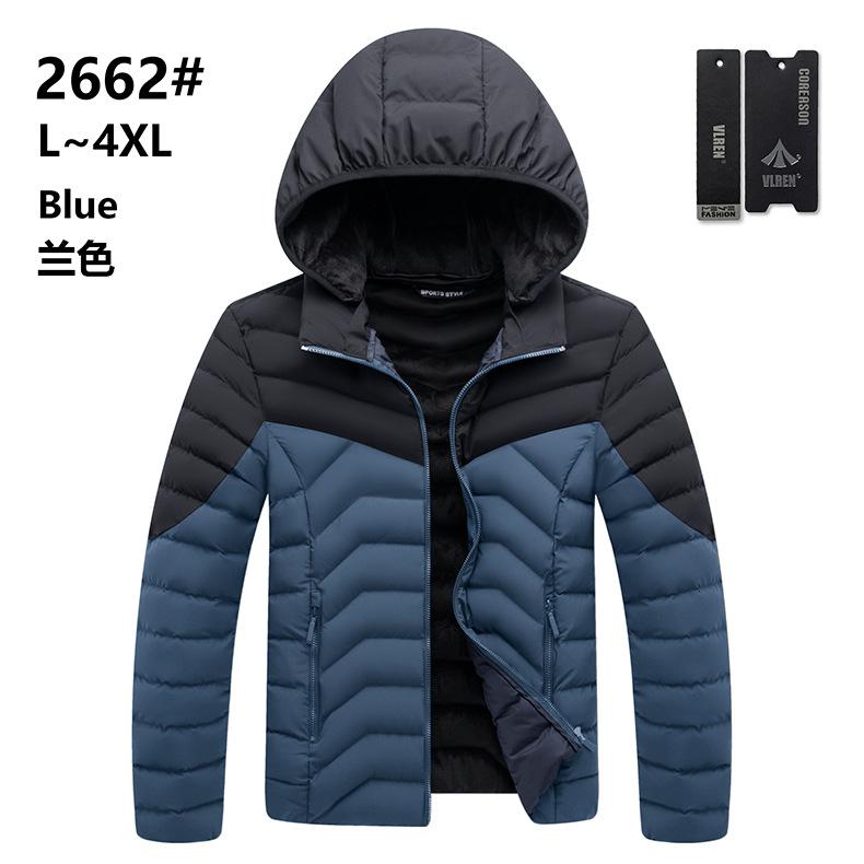 

Зимняя новая повседневная мужская корейская версия однотонной теплой хлопковой куртки модный тренд полосатая куртка с капюшоном XXXXL синий