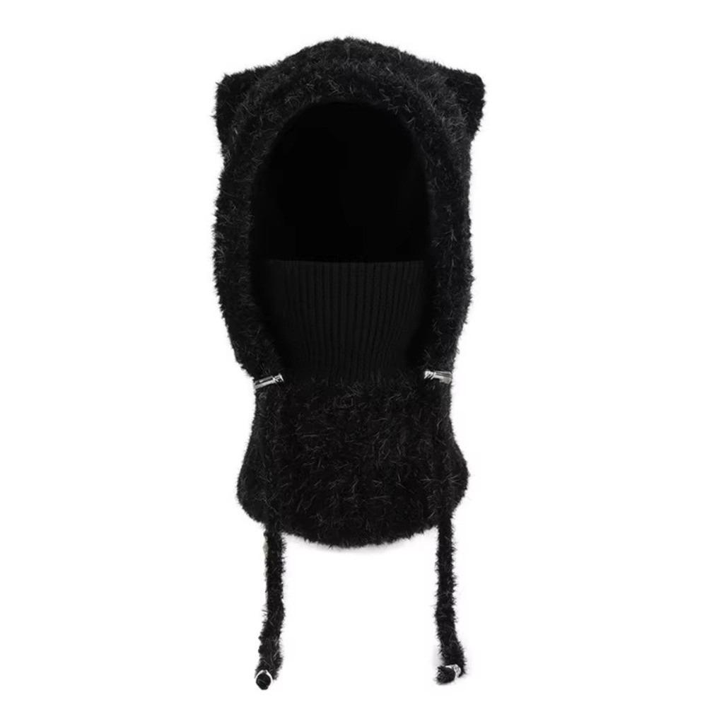 Fluffy Balaclava Hat Korean Style Hooded Cap Cute Knitted Hat  for Women