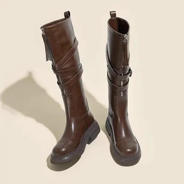 Fashion Retro Western Denim Mid-calf Boots for Women Designer Platform Ladies Shoes Fashion Soft-soled Autumn Winter Ankle Boots Female