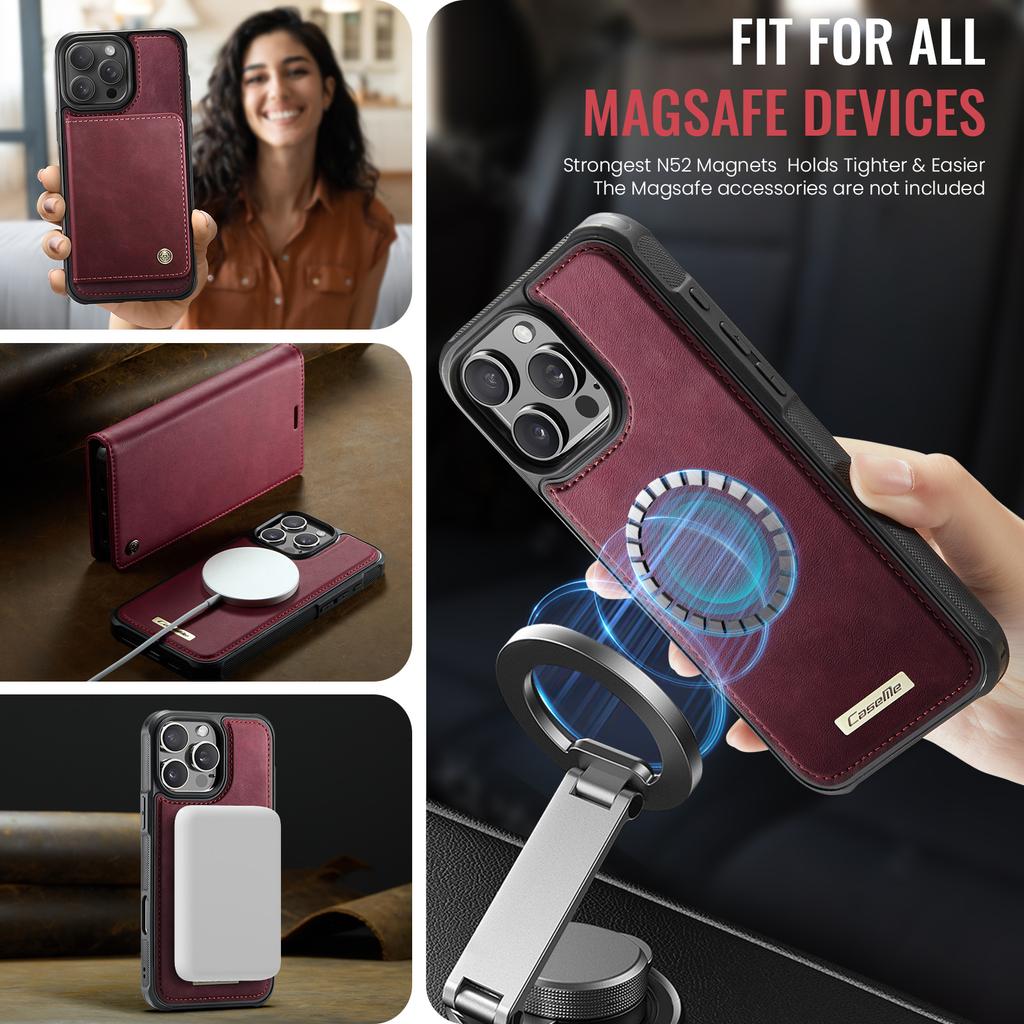For iPhone 16 Pro Case CASEME C49  Compatible with MagSafe RFID Blocking Detachable Wallet Leather Phone Cover