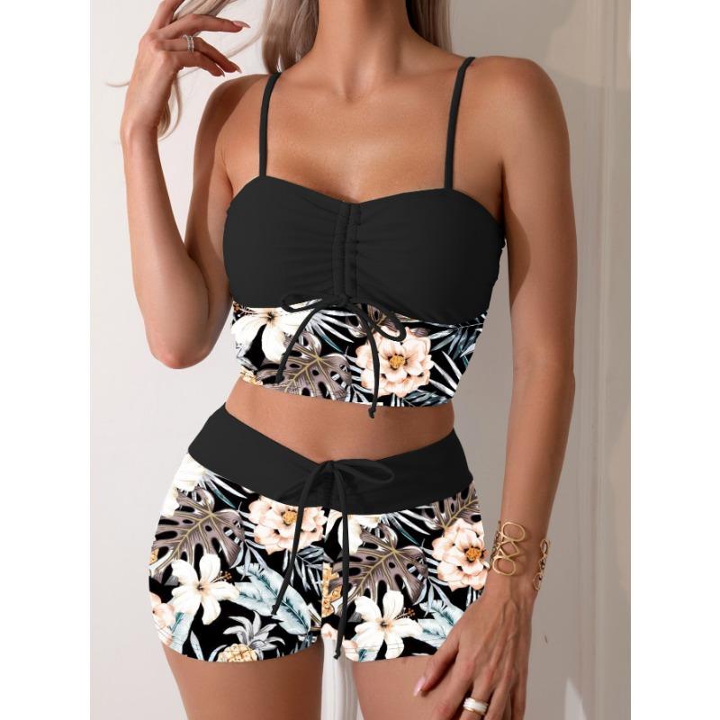 

Новые шорты на кулиске с принтом, с высокой талией, сексуальный купальник бикини, купальник женский XXL