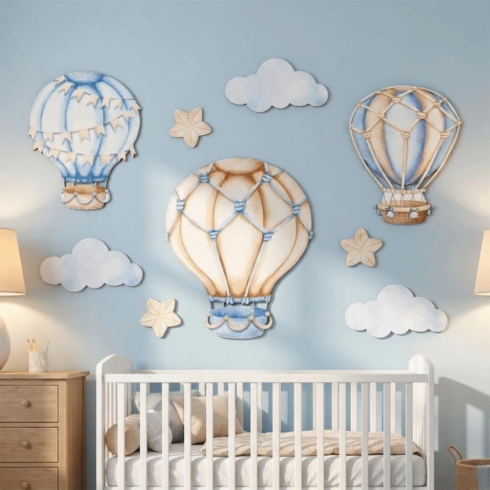 9PCS/SET Watercolor Hot Air Balloon Wall Decor Cartoon Nursery Wall Art Sticker Baby Room