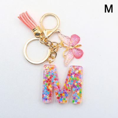 A-Z 26 Letter Pendant Keychain Tassel Butterfly Charms Keyrings Women Bag Ornaments Car Keychain Pendant