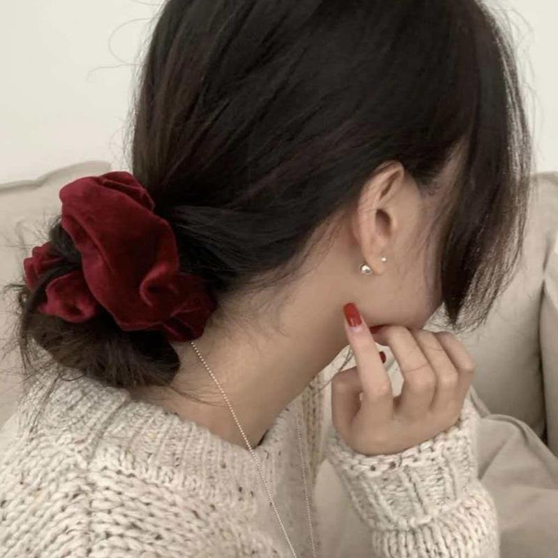 Vintage Wine Red Velvet Scrunchie Hair Accessory Small Wine Red Scrunchie