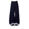 Women's High-Waist Dark Blue Denim Pants - Winter Lazy Style with Contrasting Letter Embroidery and Plus Velvet Wide Leg Design.