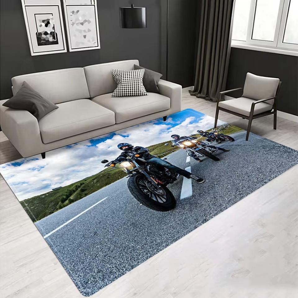 Vintage Classic Motorcycle Garage 3D Printed Carpet Living Room Retro Race Car Large Rug Home Decor Bedroom Non-Slip Floor Mat