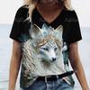 T-shirt d'été pour femmes haut à manches courtes nouveau col en V vêtements imprimé animal 3D pull pour streetwear T-shirt pour femmes