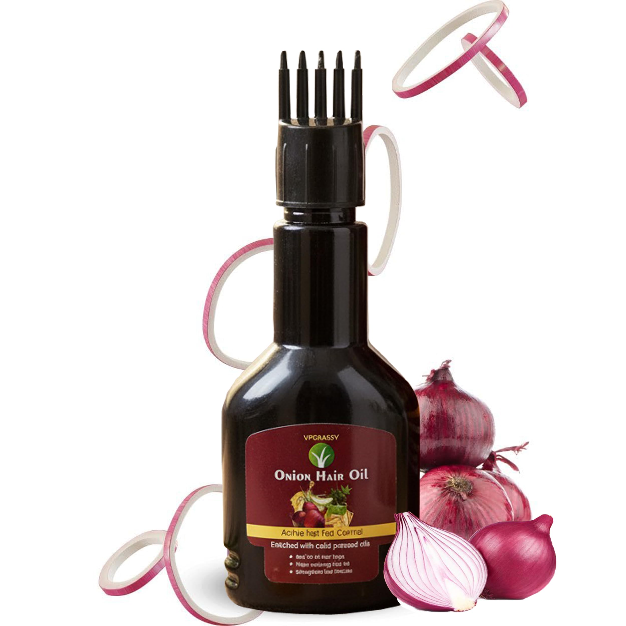 VPGRASSY Natural Onion Hair Oil - 100ml | Enriched with Red Onion, Black Seed & Herbal Oils for Hair Growth, Strength & Shine | Anti-Hairfall & Nou