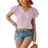 Summer New V-neck Fashion Short Sleeve Casual Women Blouse Elegant Loose Pleated Office Tops Solid Color Simple Loose Slim Women Vlothing