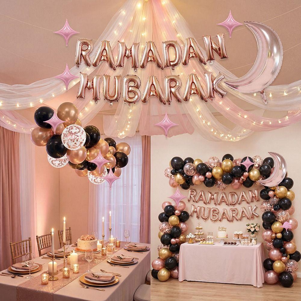 Multicolor Eid Mubarak Balloons Latex Printing Star Moon Foil Balloon Photo Props Venue Setup Festival Banner Home Decoration