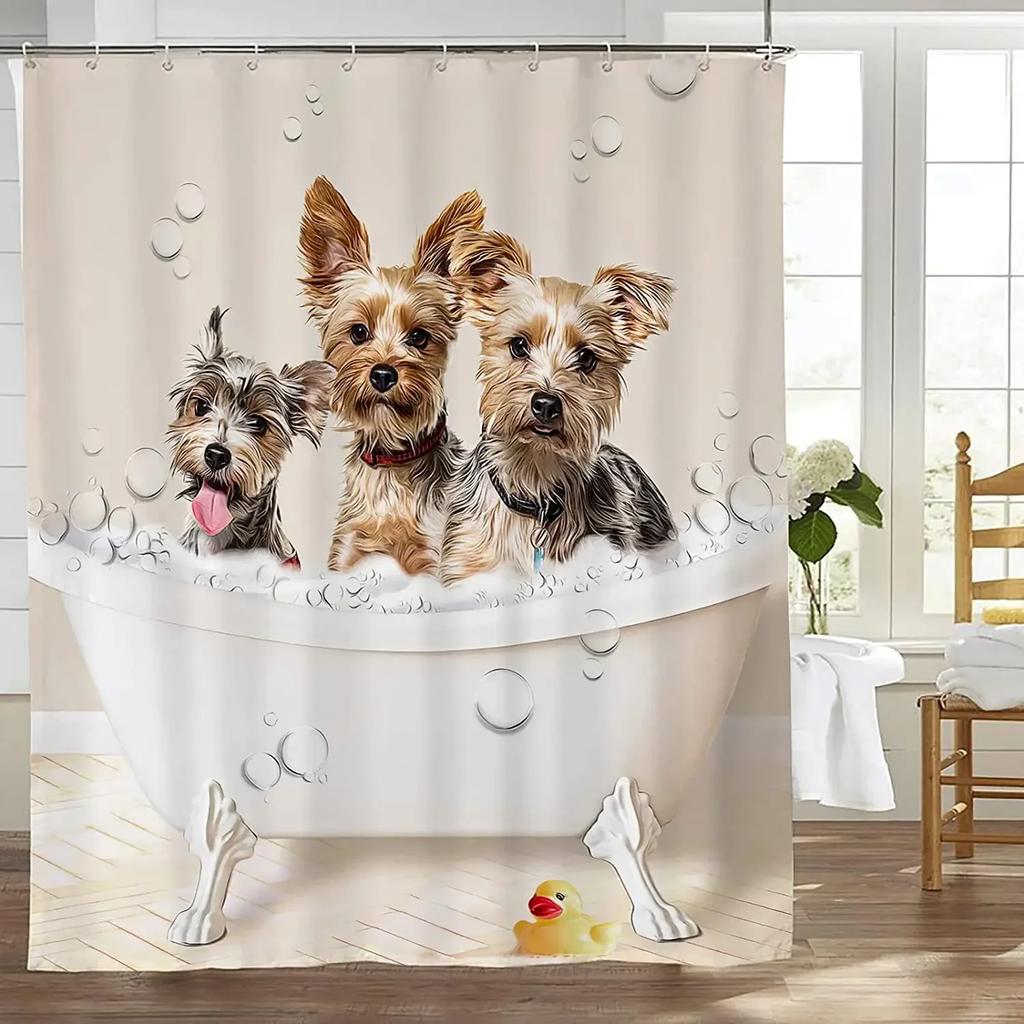 Funny Dog Shower Curtains Cute Golden Retriever Bathing Animal Pet Modern Polyester Cloth Bathroom Decor Bath Curtain with Hooks