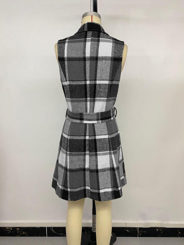 2025 Herbst Damen Karierte Schnürweste Jacke mit Revers