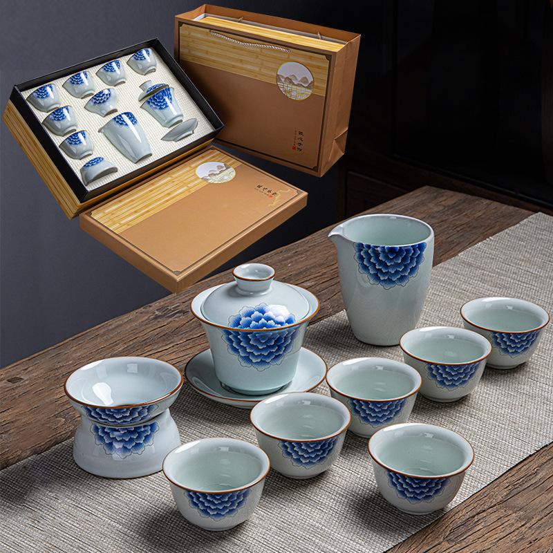 New Kung Fu Tea Set Cover Bowl Household Simple Teapot Tea Cup Official Kiln Set Gift Box Tea Set