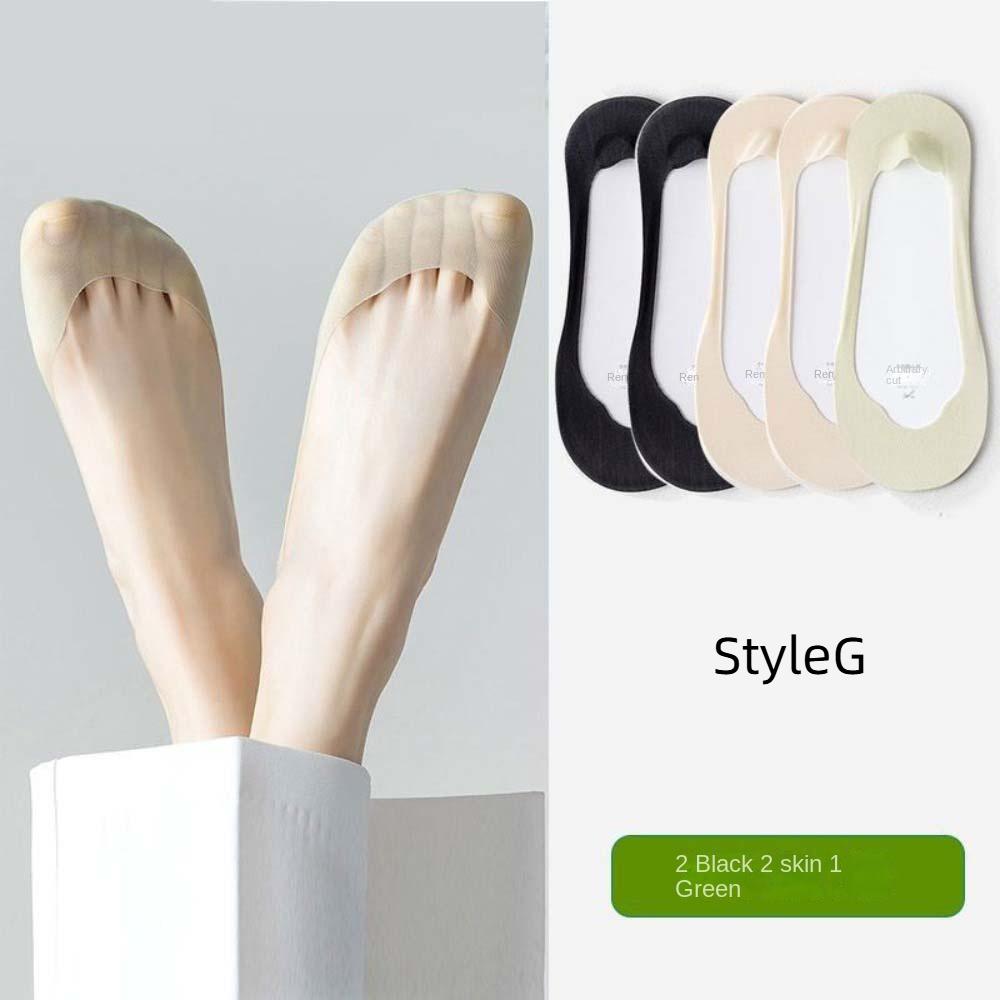 5Pairs Solid Color Invisible Tabi Socks Mesh Non-slip Toe Socks Boat Socks Set Women  Girls