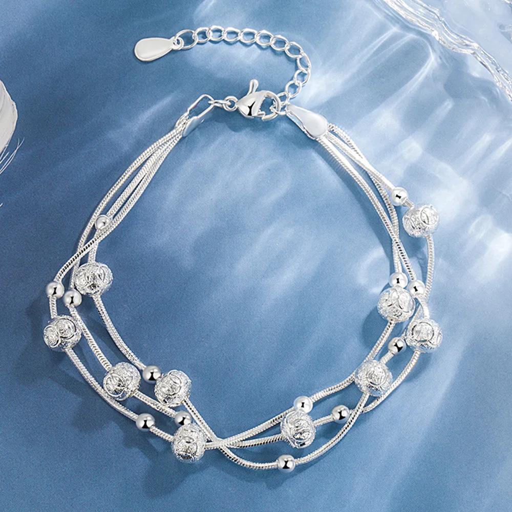 Adjustable Size 925  Silver Bangle Cuff Dreamcatcher Tassel Feather Round Bead Charm Bracelet Jewelry For Women Wedding