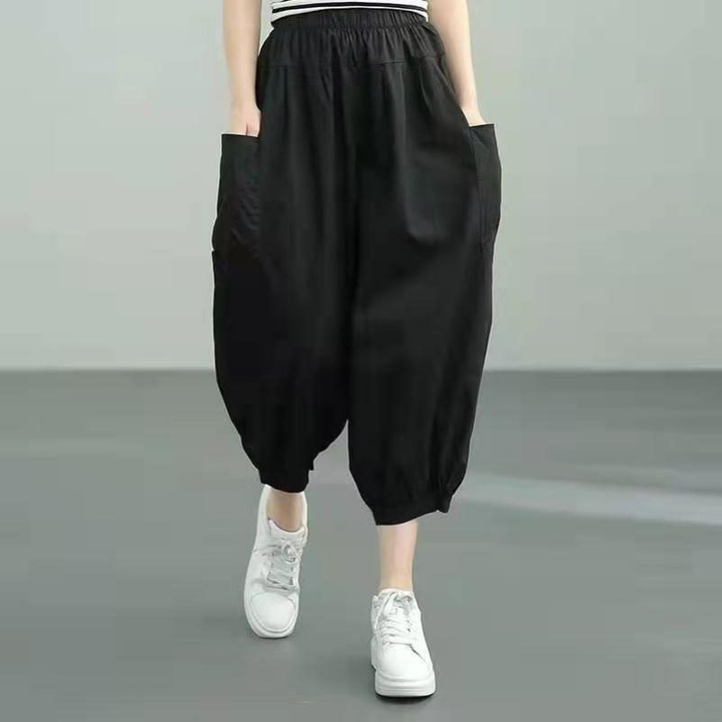 Pure Cotton Casual Bloomers Women's Summer Large Size Loose and Thin High Waist Nine-point Beam Feet Harem Pants