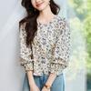 Round Neck Floral Blouse for Women Long Sleeve Spring Clothes Pastoral Style Top Small Sweet Cotton Blouse