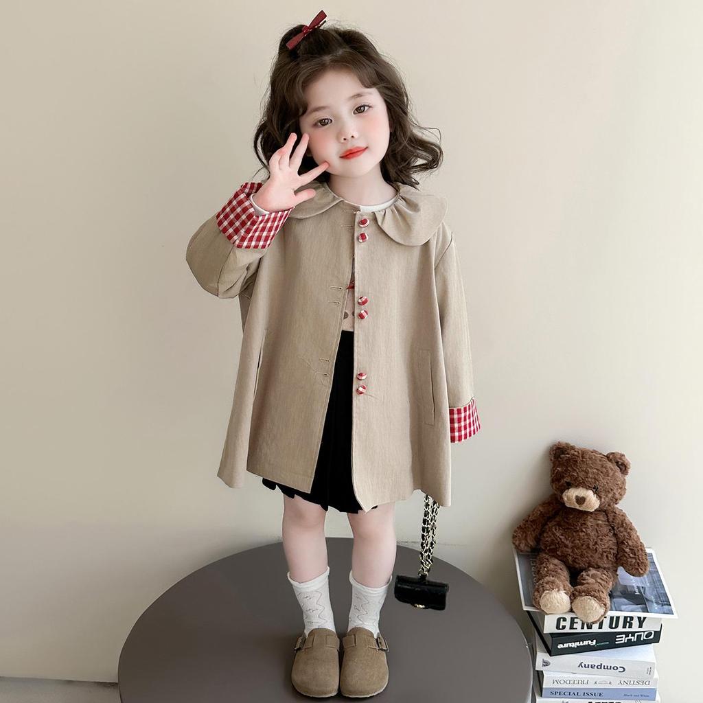 Stilvoller Mädchen-Trenchcoat in mittlerer Länge mit Puppenkragen - Koreanische Mode für Herbst und Frühling