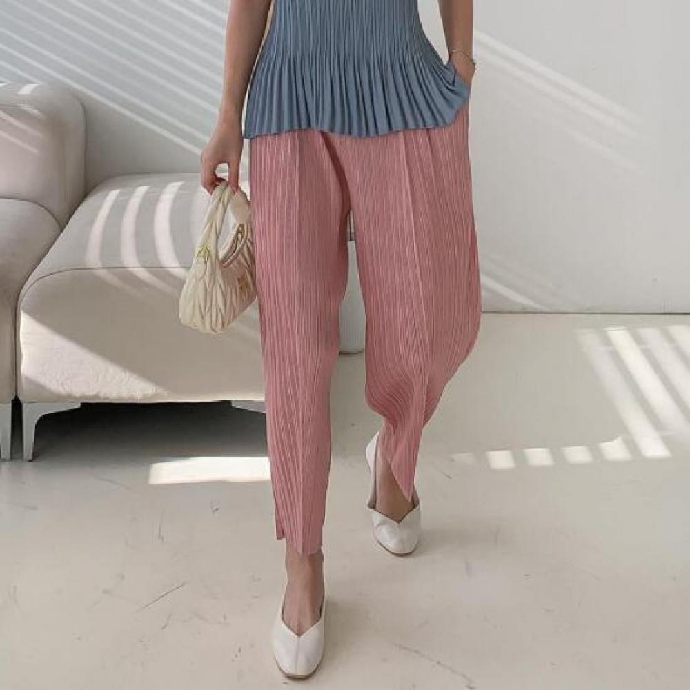 New Arrivals Open Run Easy Pants Banding Baggy Fit Pleats Women