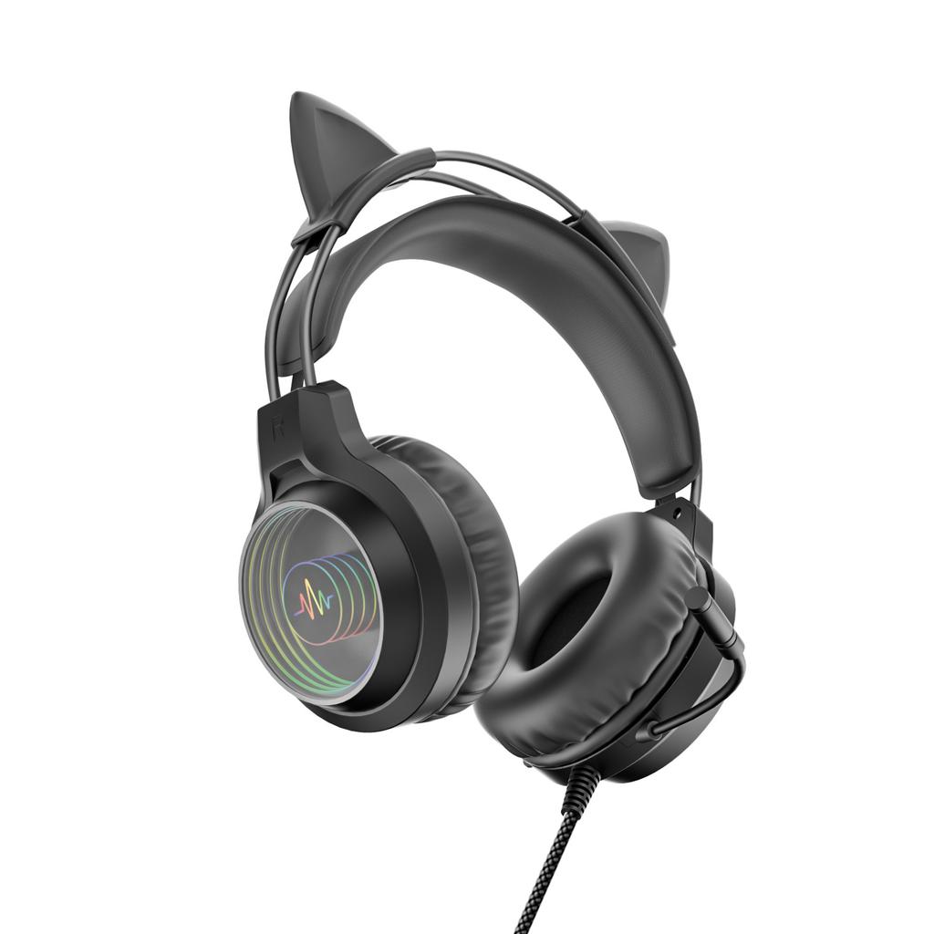 SY-G40 3,5 mm USB-kabelanslutet styrt headset Dragon Eyes Luminous Gaming Söta kattöron Huvudmonterade datorhörlurar med mikrofon För PC Bärbar dator