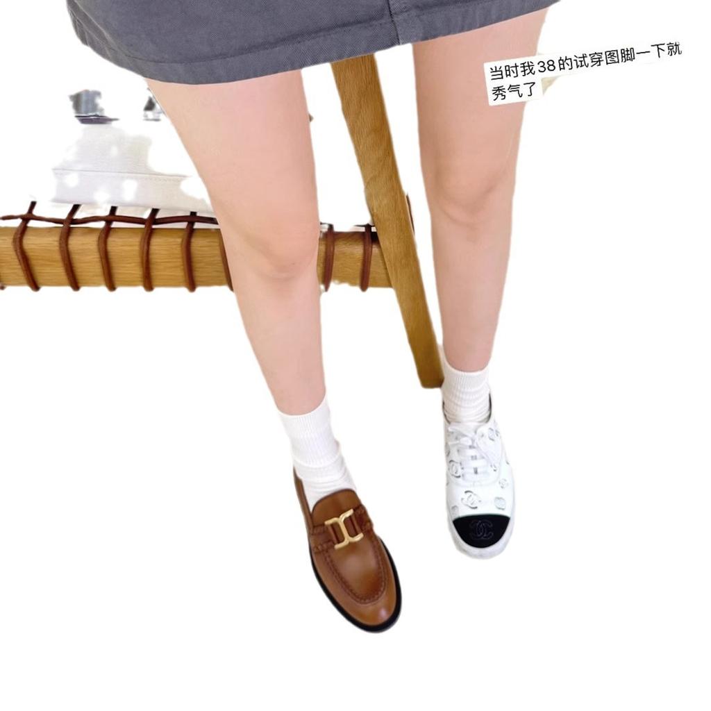 Cowhide version ~ Su Yinyin's same retro small gold buckle genuine leather thick sole is heightened and a foot of loafers women's small leather shoes
