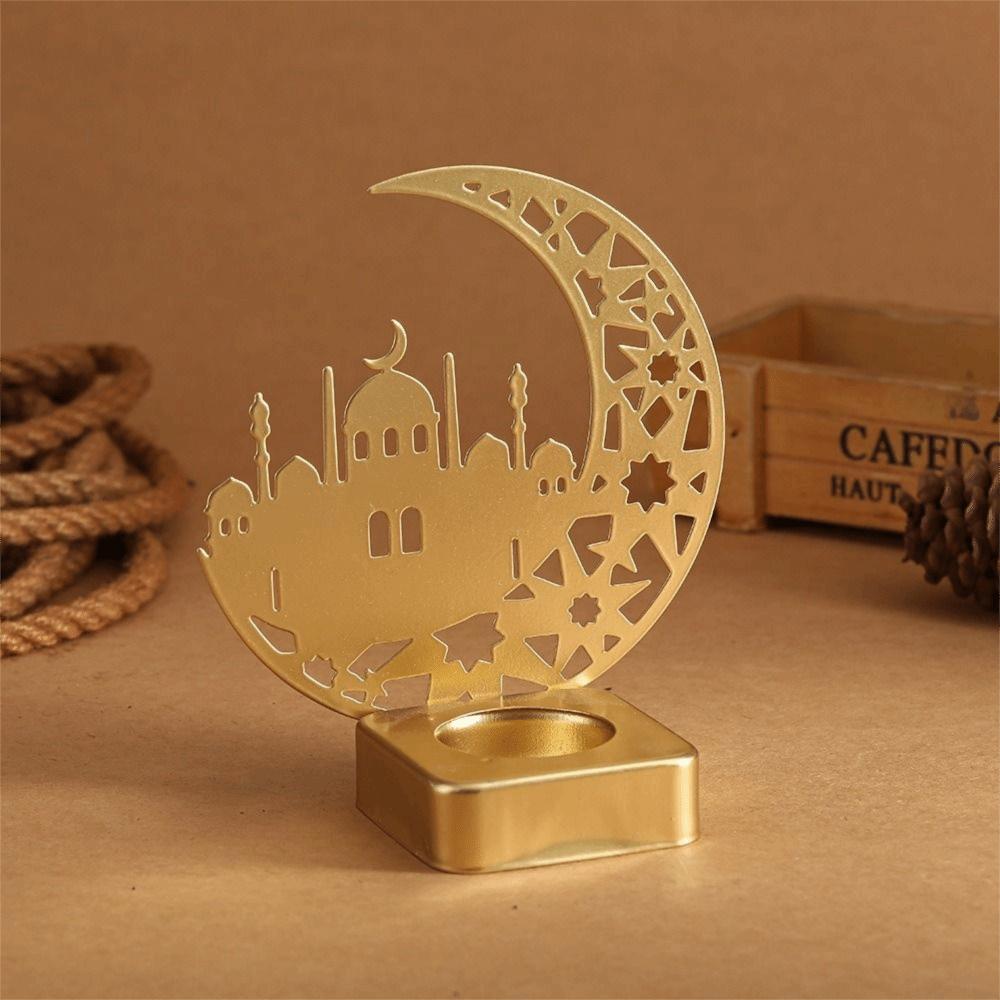 Moon Temple Ramadan Candlestick Eid Al-Fitr Luxury Style Eid Mubarak Candle Holder Gold Iron Metal Incense Burner