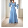 Women's Square Neck Long Sleeve Maxi Dress Slim Fit High Waist Elegant Solid Color Formal Gown