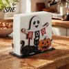Halloween Gift for Party Lovers Ghost Wooden Napkin Holder, Cute Paper Towel Decorative Rustic Wood Tissue Organizer Stand, Freestanding Dispenser