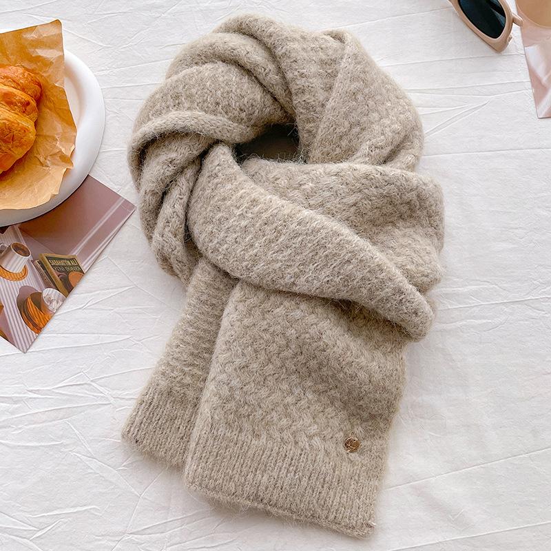 Knitted scarf with wool thread for women's autumn and winter gray thickened long male student couple scarf shawl