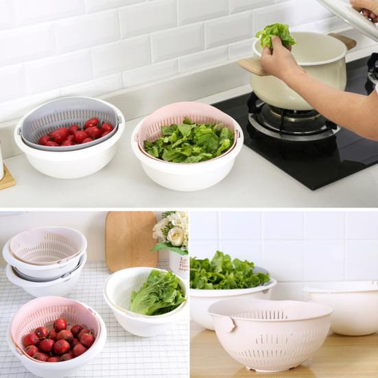 Drain Basket 360 Degree Free Rotation Detachable Double Layer Fruit Vegetable Drain Colander for Home