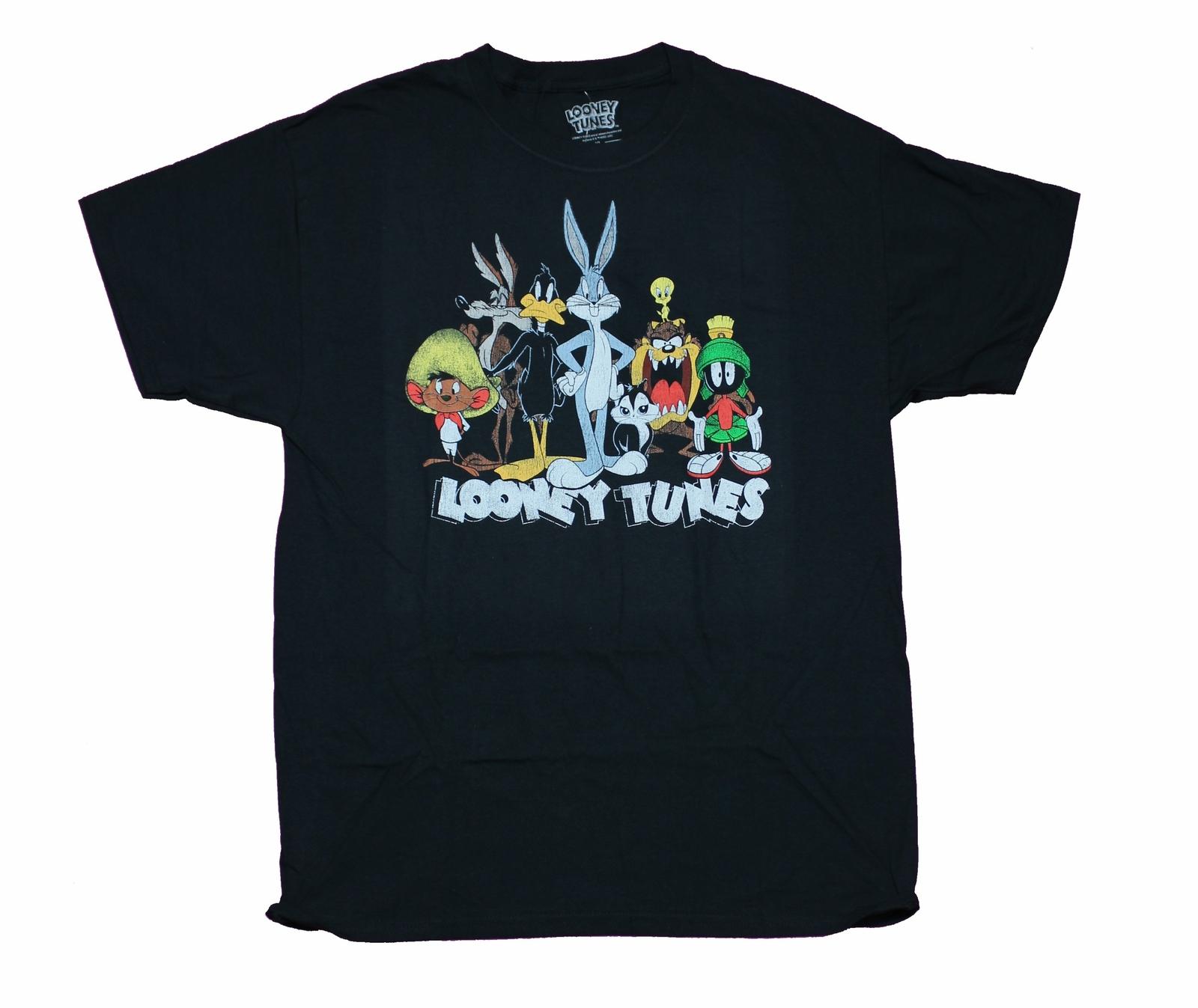 Looney Tunes Adult New T-Shirt - Bugs Bunny Taz Daffy Duck & More Over Logo S