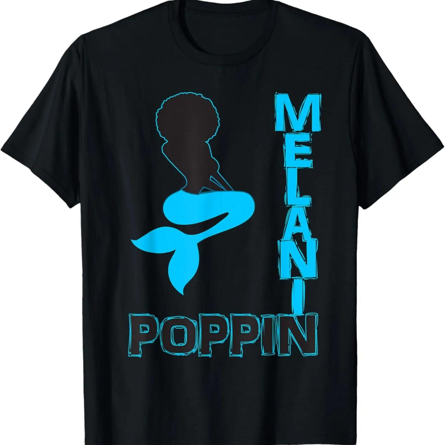 Melanin Poppin Beautiful Ebony Mermaid Tshirt T-Shirt S чёрный
