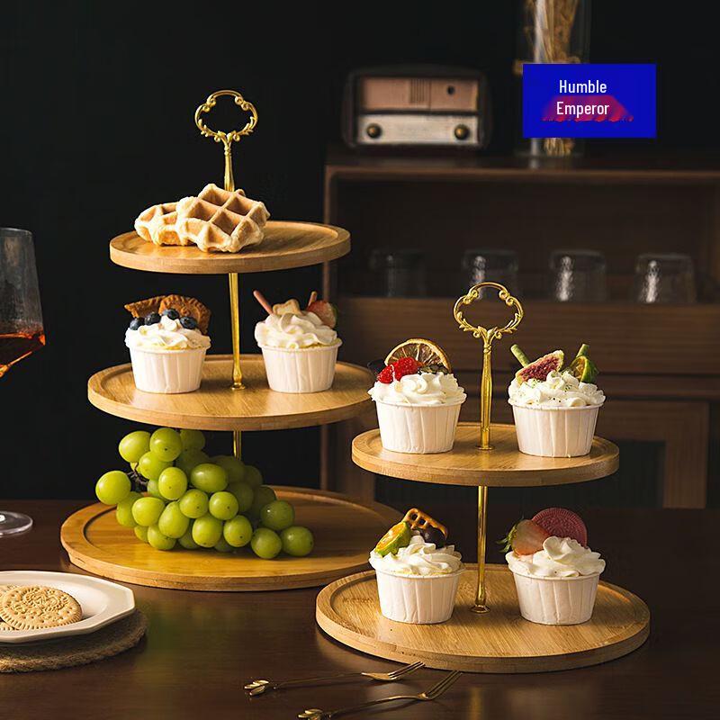 Bamboo Wood Tiered Serving Tray Set