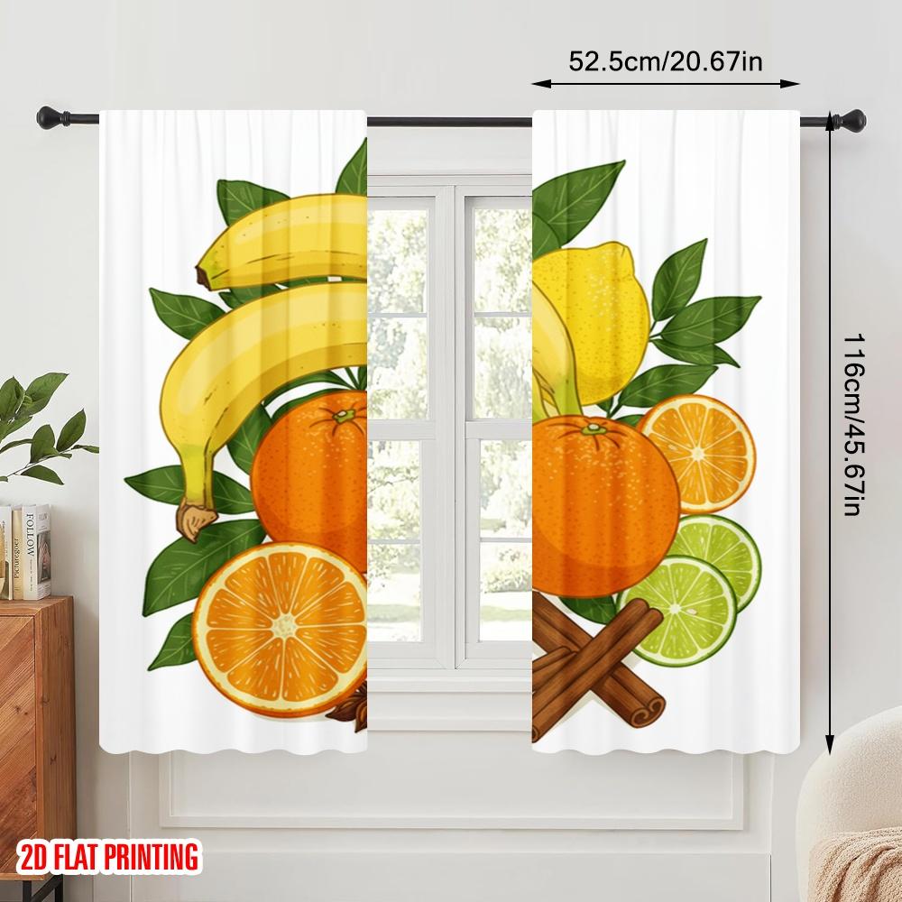 2pcs 2D flat printing Party Window Curtains Fruit Spice Citrus Blend Polyester Without Electricity Birthday Party Use for gold