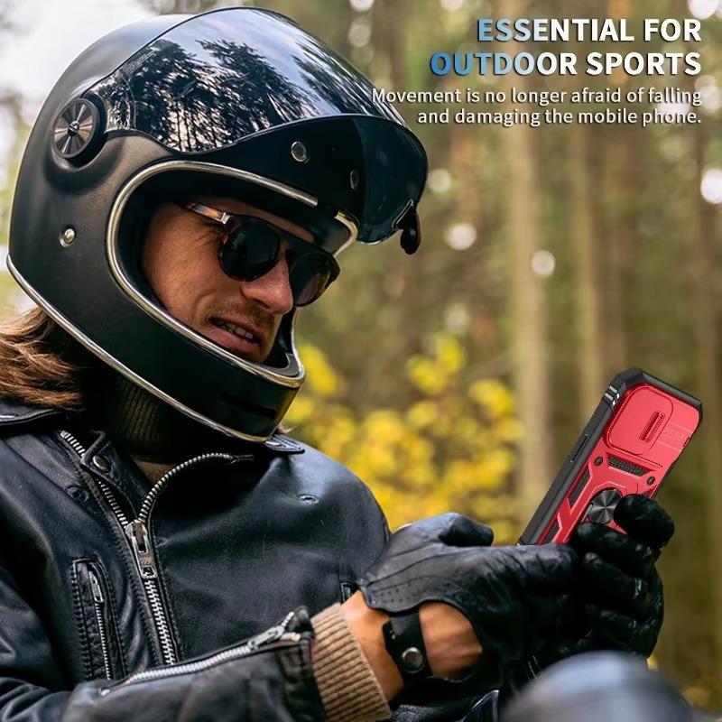 Military Grade Slide Camera Lens Protection Armor Case for iPhone 16 15 14 Plus 13 12 11 Pro Max With Metal Ring Bumpers Cover