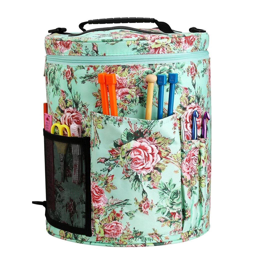 New Weaving Tool DIY Yarn Storage Bag Peony Crochet Woven Storage Bag One Shoulder Printed Round Bucket Bag Luggage Square Bag