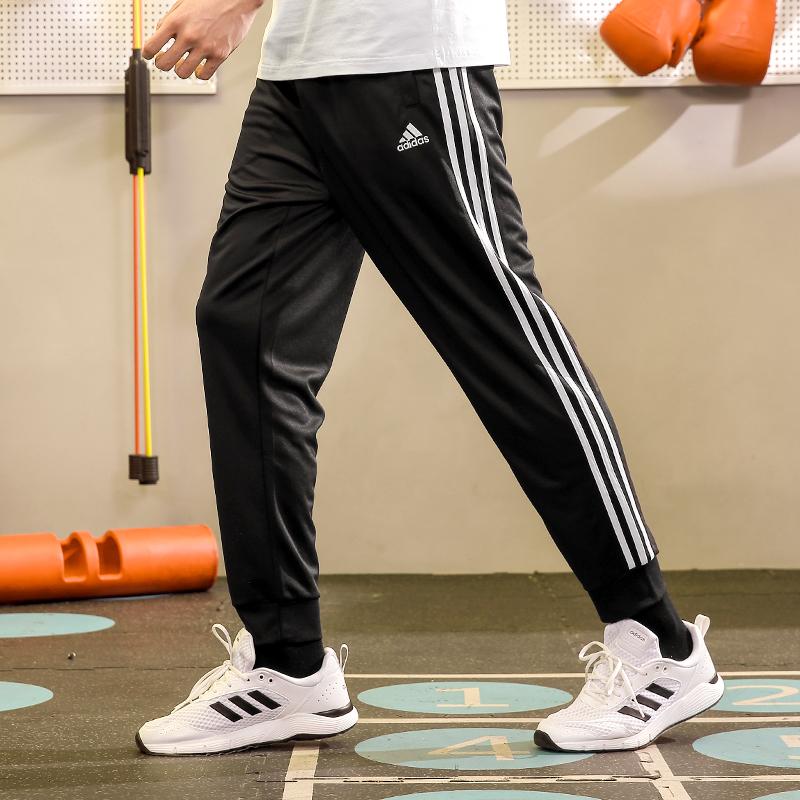 Adidas Vyšívané logo Color block Tři pruhy Retro sportovní Dlouhé kalhoty Pletené tepláky Pánské spodky Černá TR30P1R-BW