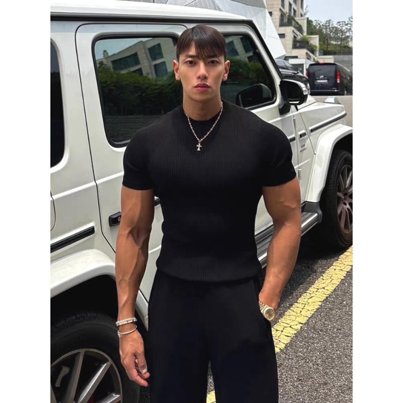 Men S Waffle Knit Short Sleeve Fitted Casual T Shirt
