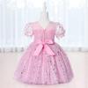 2025  Summer Dresses For Girls Kids Baby Ruffle Lace Pageant Party Wedding Sequin Sparkling Tulle Dress Short Sleeve Princess