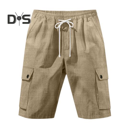Pantaloni scurți pentru bărbați, culoare uni, pantaloni scurți cargo cu picior largi, cu buzunare, cu talie elastică, cu șnur, pantaloni scurți de plajă, îmbrăcăminte pentru timpul liber pentru călătorii