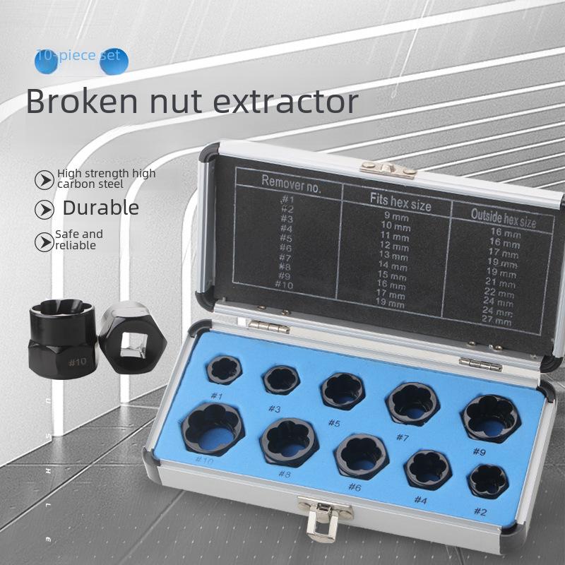 10-Piece Nut & Bolt Extractor Set for Damaged Screws