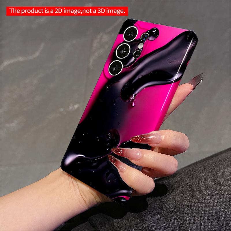 2DFlat Samsung phone case Glossy Black Flow on Vibrant Pink Applicable to Galaxy S23 S24 S25ULTRA S26 A12 A14 A15 A16 A54 A55